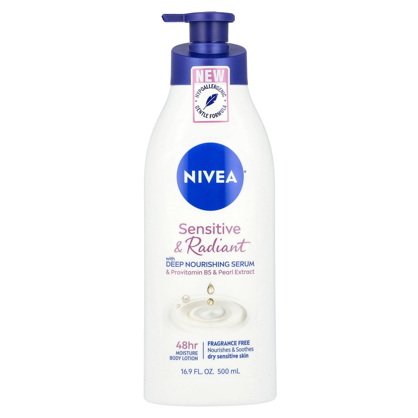 Nivea, Sensitive & Radiant Body Lotion, Fragrance Free, 16.9 fl oz (500 ml)