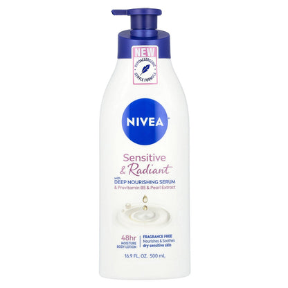 Nivea, Sensitive & Radiant Body Lotion, Fragrance Free, 16.9 fl oz (500 ml)