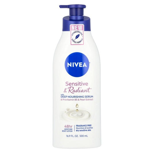 Nivea, Sensitive & Radiant Body Lotion, Fragrance Free, 16.9 fl oz (500 ml)