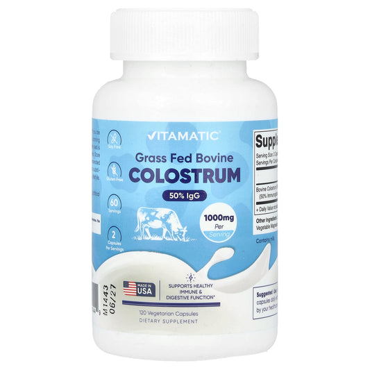 Vitamatic, Grass Fed Bovine Colostrum, 120 Vegetarian Capsules (500 mg per Capsule)