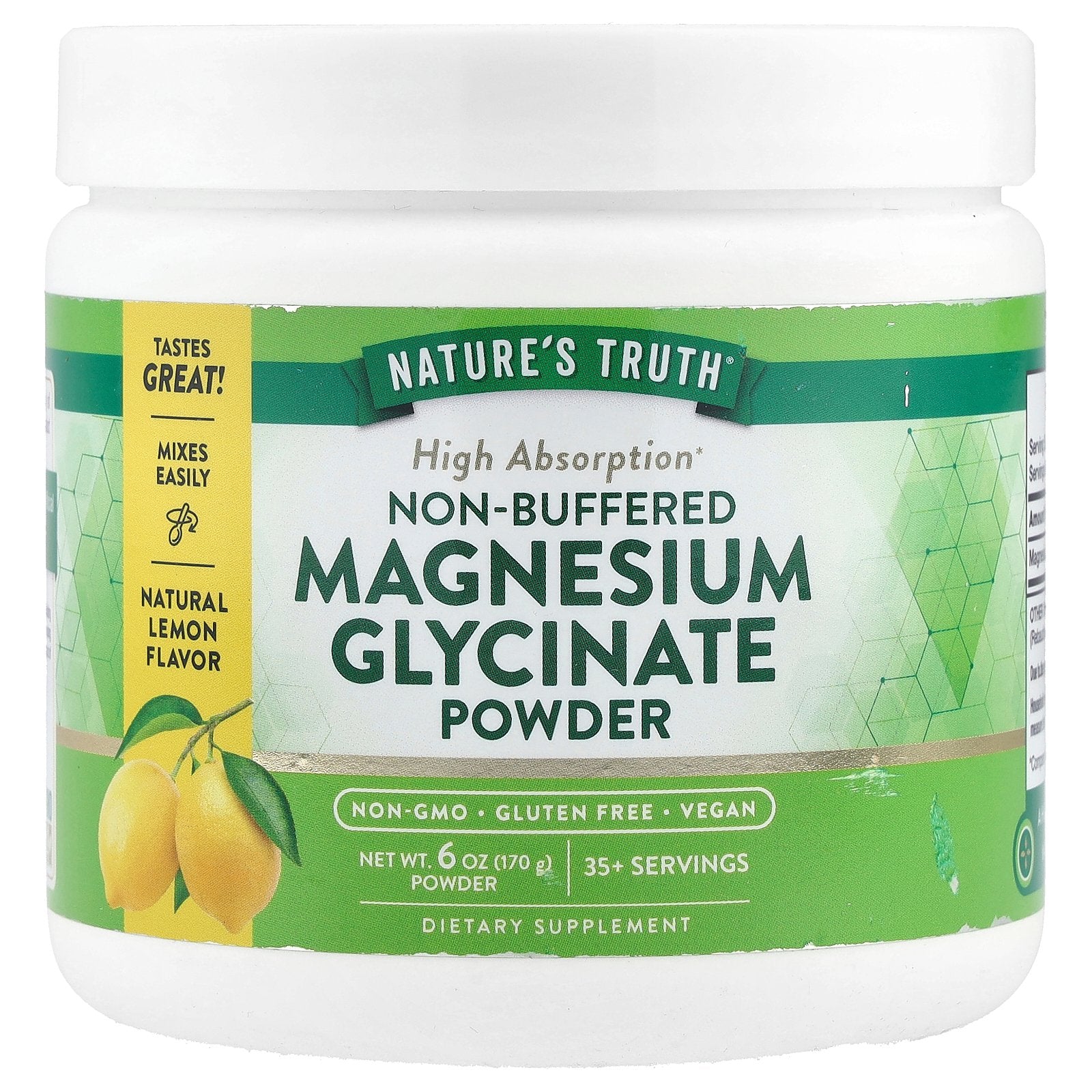 Nature's Truth, Non-Buffered Magnesium Glycinate Powder, Natural Lemon , 6 oz (170 g)