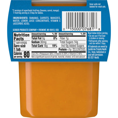 Gerber, Natural for Baby, Wonder Foods™, 2nd Foods®, Banana, Carrot, Mango, 2 Pack, 4 oz (113 g) Each