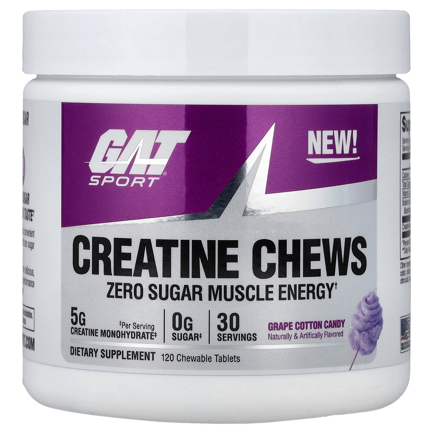 GAT, Sport, Creatine Chews, Grape Cotton Candy, 120 Chewable Tablets
