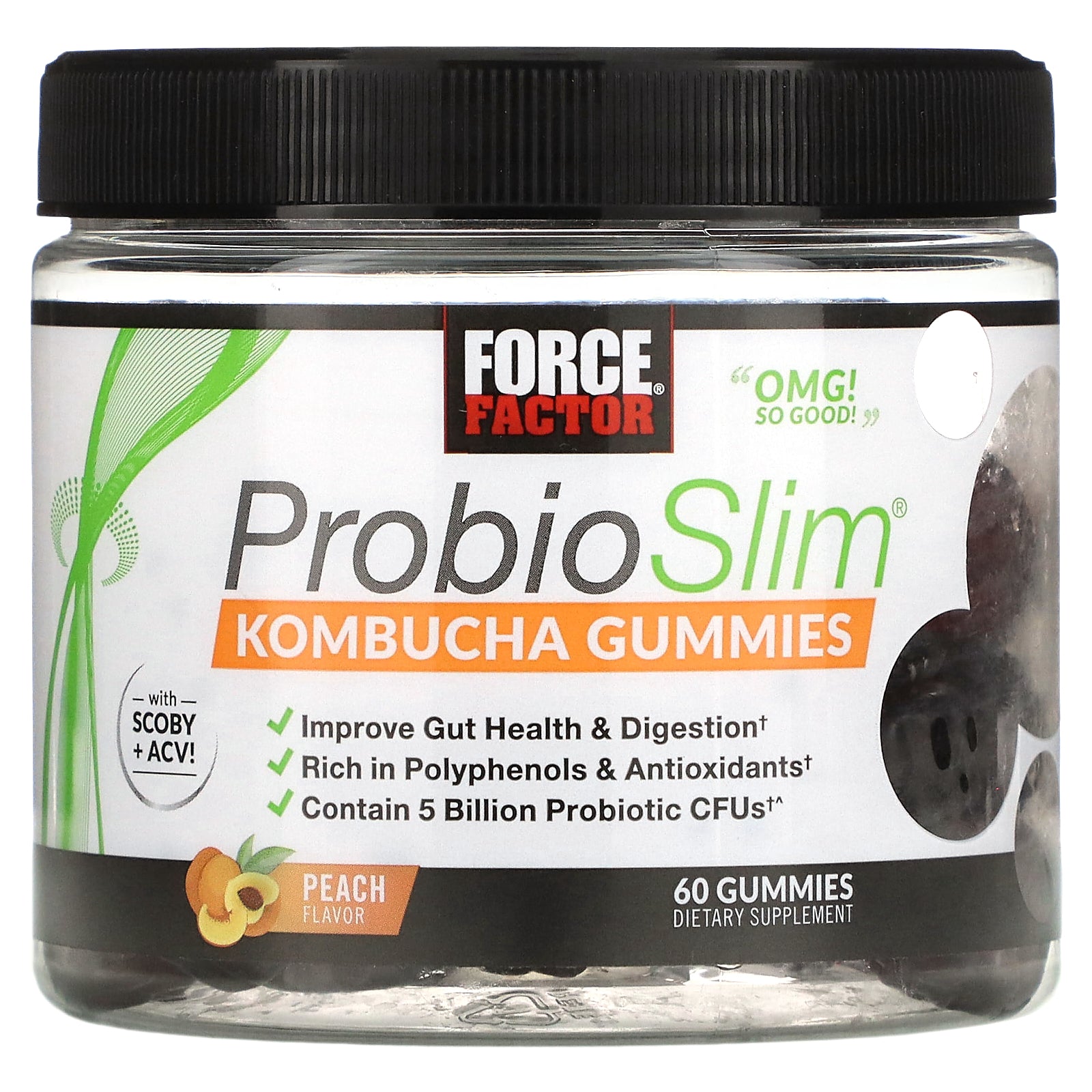 Force Factor, ProbioSlim, Kombucha Gummies, Peach, 60 Gummies