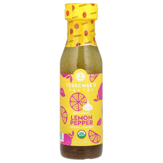 Tessemae's, Pantry, Organic Dressing & Marinade, Lemon Pepper, 10 fl oz (296 ml)