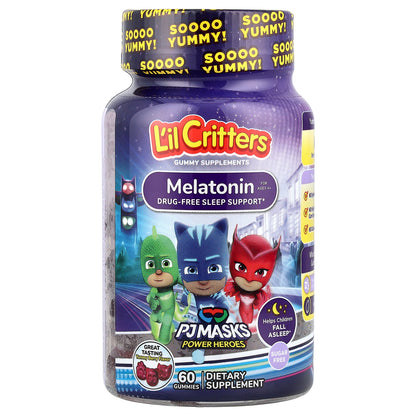 L'il Critters, PJ Masks Power Heroes, Melatonin Gummies, For Ages 4+, Yummy Berry, 1 mg, 60 Gummies (0.5 mg per Gummy)