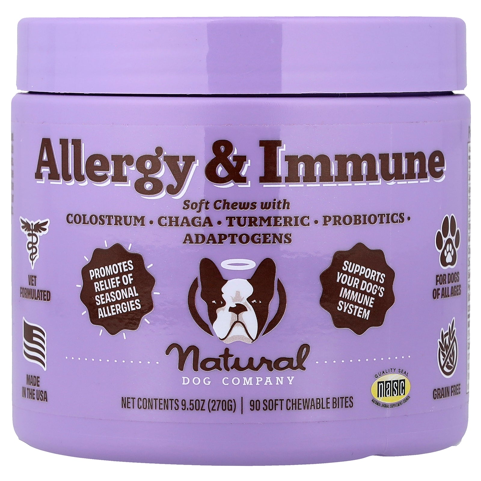 Natural Dog Company, Allergy & Immune, For Dogs, All Ages, 90 Soft Chewable Bites, 9.5 oz (270 g)