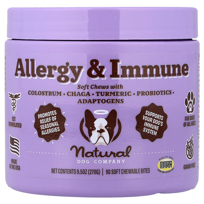 Natural Dog Company, Allergy & Immune, For Dogs, All Ages, 90 Soft Chewable Bites, 9.5 oz (270 g)