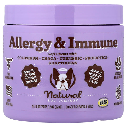 Natural Dog Company, Allergy & Immune, For Dogs, All Ages, 90 Soft Chewable Bites, 9.5 oz (270 g)