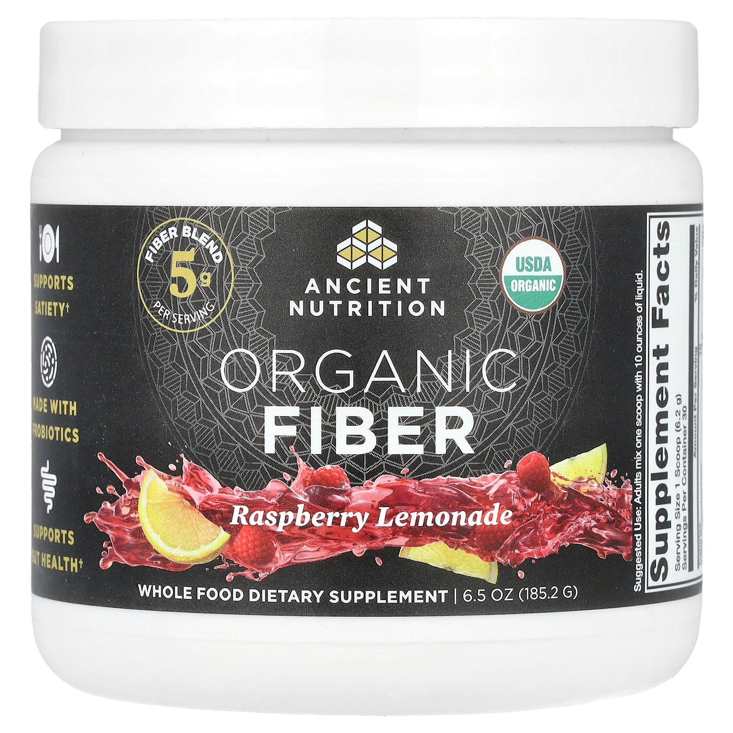 Ancient Nutrition, Organic Fiber, Raspberry Lemonade, 6.5 oz (185.2 g)