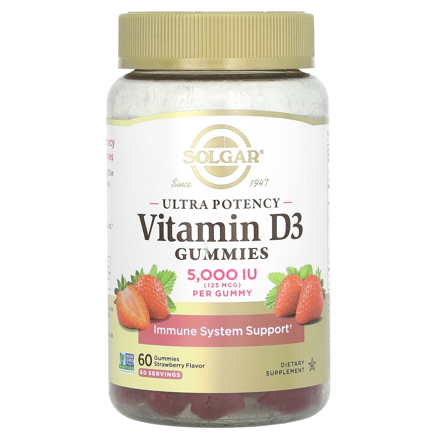 Solgar, Ultra Potency Vitamin D3 Gummies, Strawberry, 125 mcg (5,000 IU), 60 Gummies