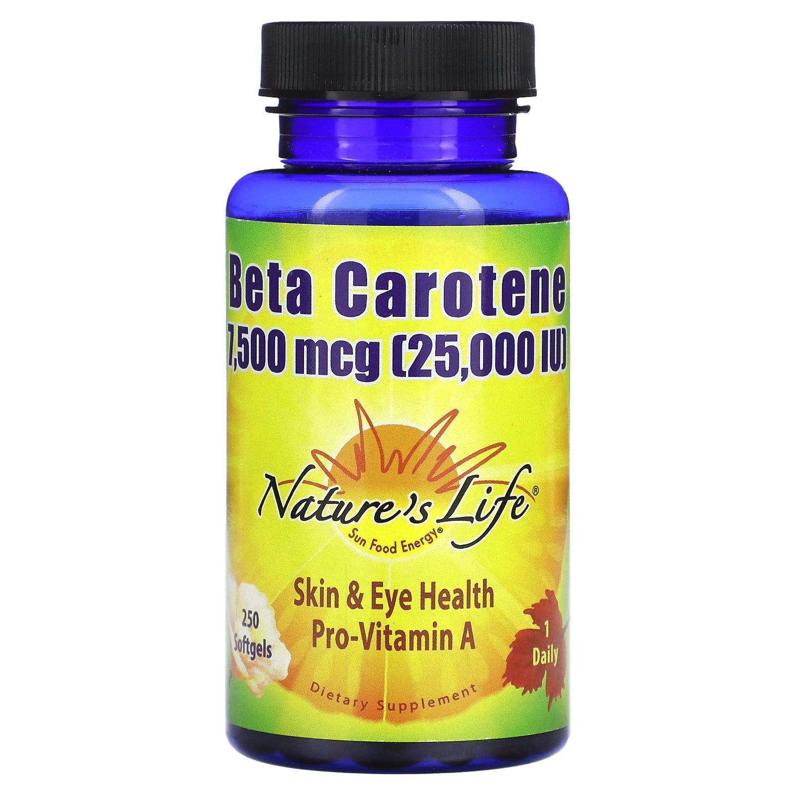 Nature's Life, Beta Carotene, 7,500 mcg (25,000 IU), 250 Softgels