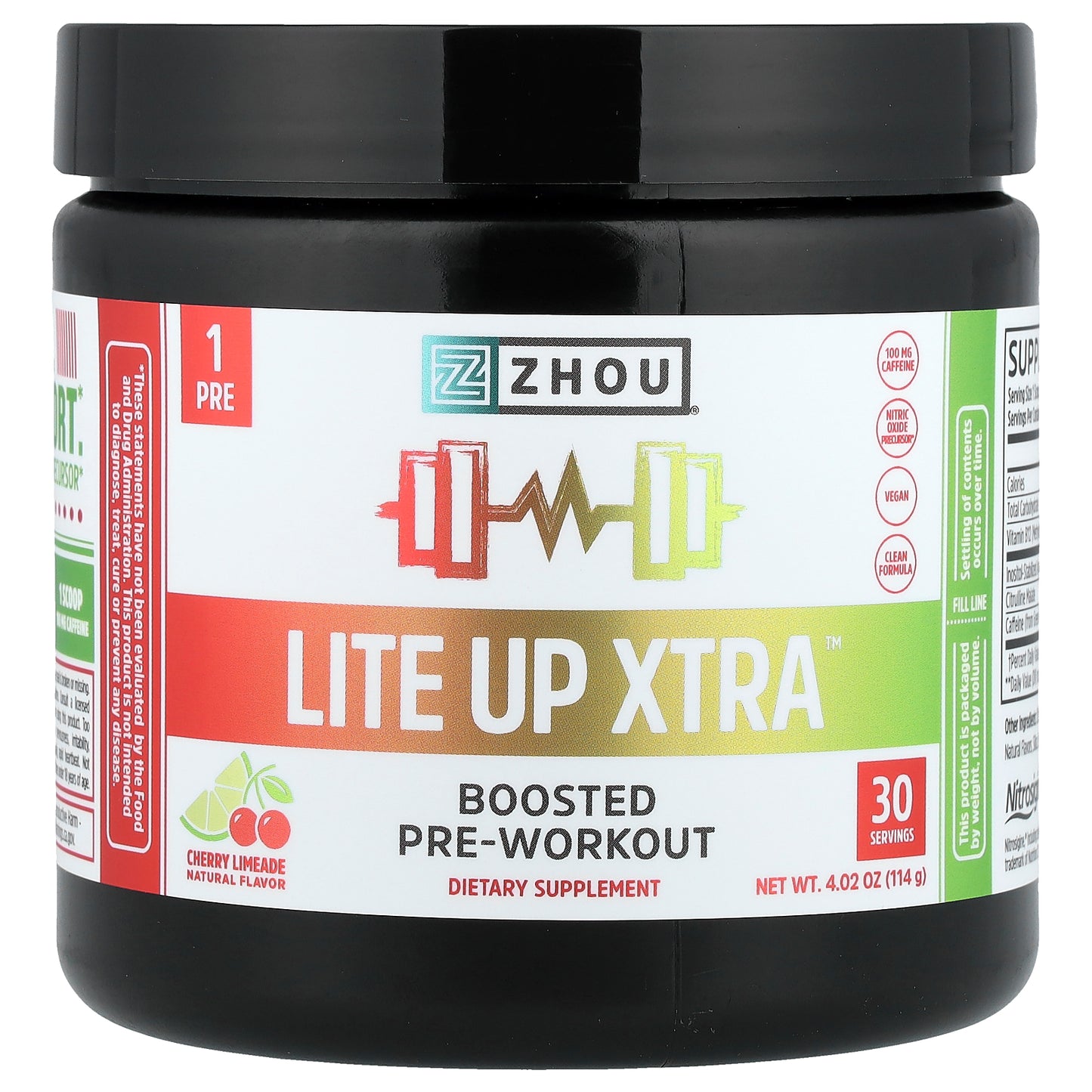 Zhou Nutrition, Lite Up Xtra™, Boosted Pre-Workout, Cherry Limeade, 4.02 oz (114 g)