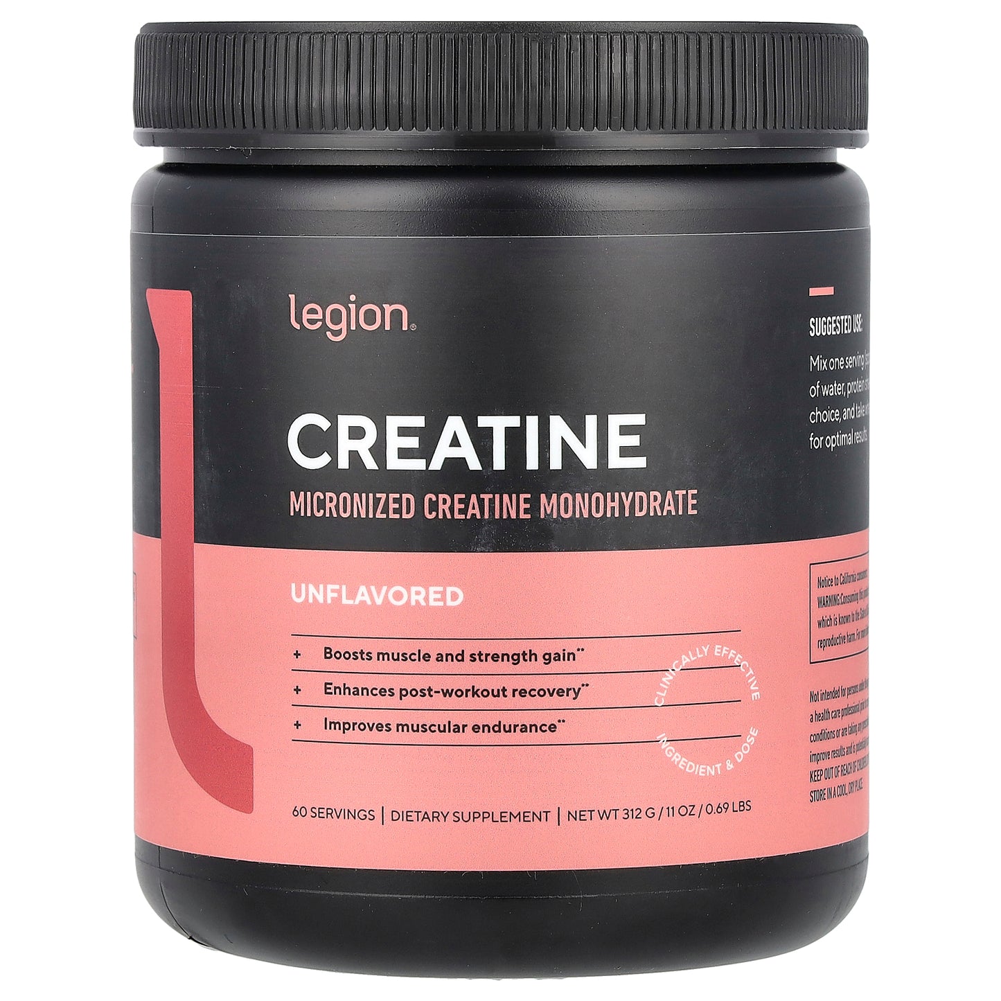 Legion Athletics, Creatine, Micronized Creatine Monohydrate, Unflavored, 0.69 lbs (312 g)