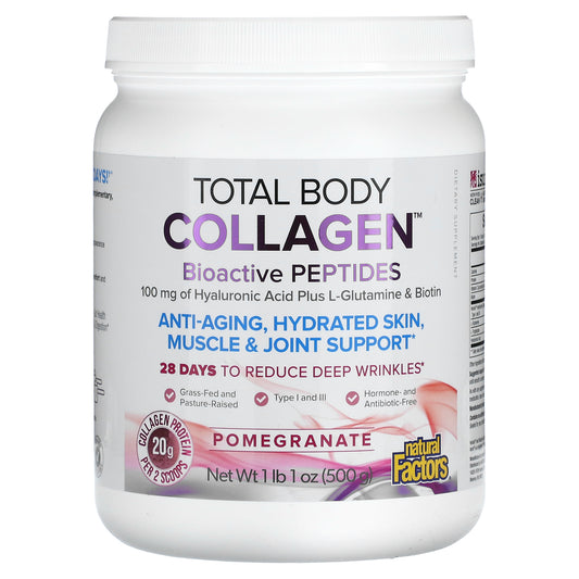 Natural Factors, Total Body Collagen, Bioactive Peptides, Pomegranate, 1 lb 1 oz (500 g)