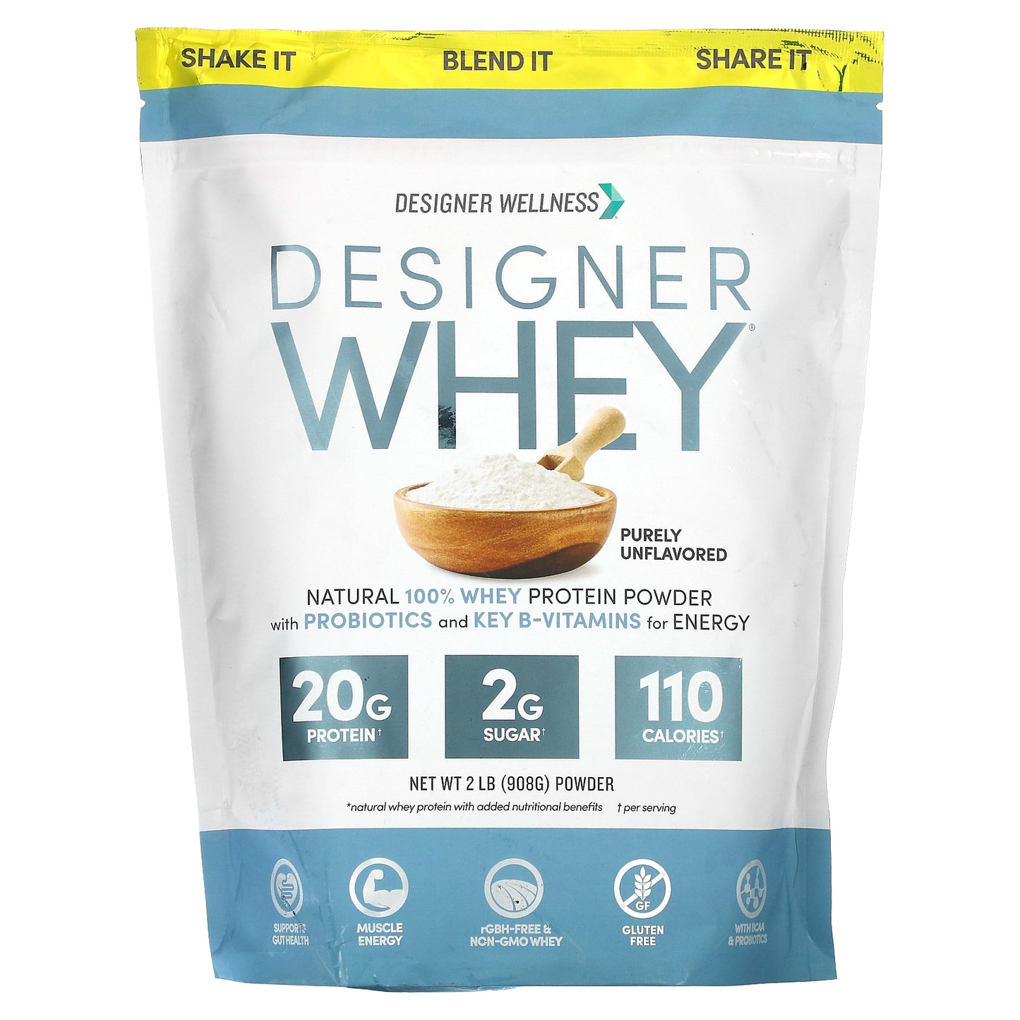 Designer Wellness, Designer Whey, Natural 100% Whey Protein Powder, Purely Unflavored, 2 lb (908 g)