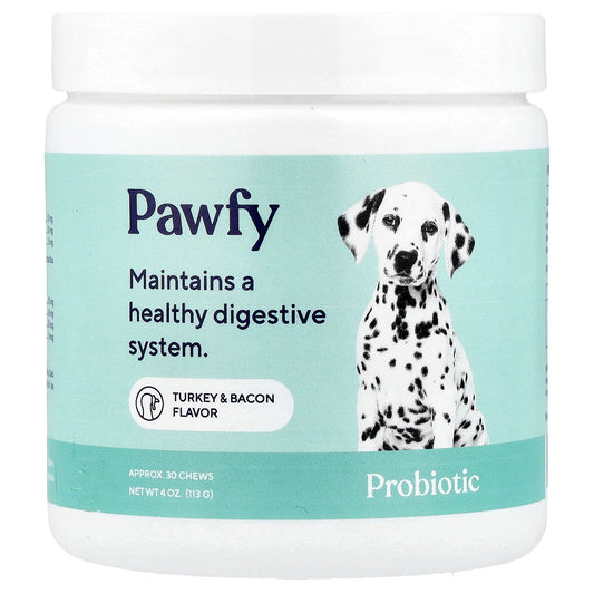 Pawfy, Probiotic, For Dogs, 6 Months+, Turkey & Bacon, 30 Chews, 4 oz (113 g)