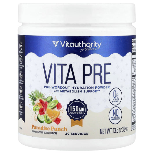 Vitauthority, Active, Vita Pre, Pre-Workout Hydration Powder, Paradise Punch, 13.5 oz (384 g)