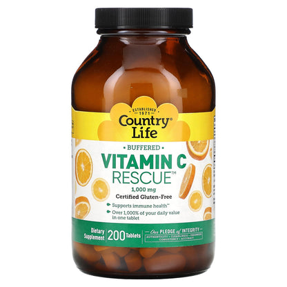 Country Life, Buffered Vitamin C Rescue, 1,000 mg, 200 Tablets