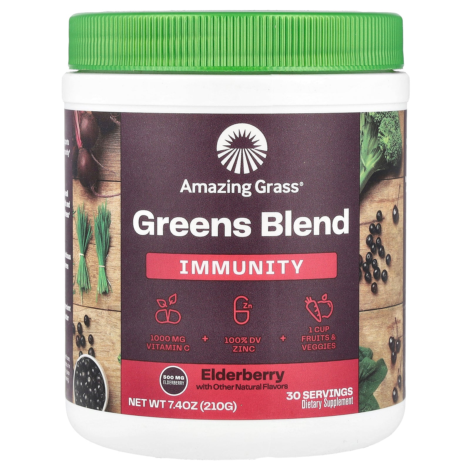 Amazing Grass, Greens Blend, Immunity, Elderberry , 7.4 oz (210 g)