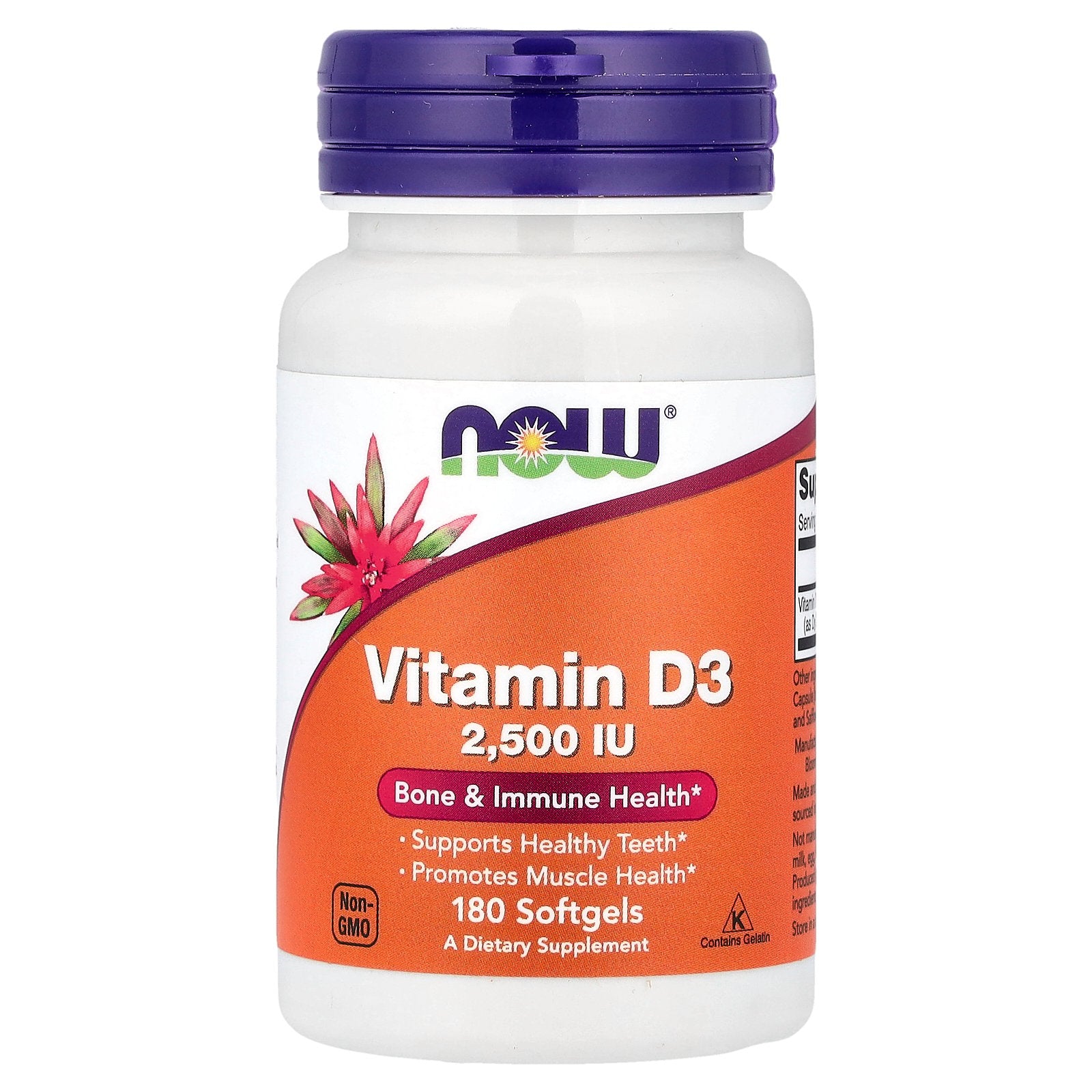 NOW Foods, Vitamin D3, 2,500 IU, 180 Softgels