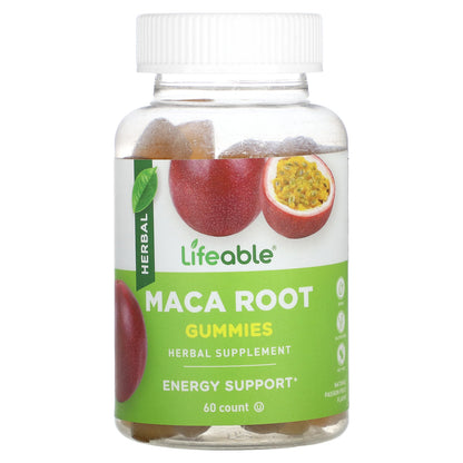 Lifeable, Maca Root Gummies, Natural Passion Fruit, 60 Gummies