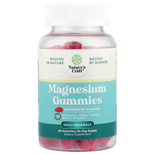 Nature's Craft, Magnesium Gummies, Sugar Free, Raspberry, 60 Gummies