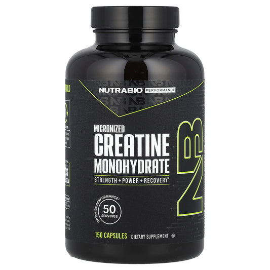 NutraBio, Performance, Micronized Creatine Monohydrate, 150 Capsules (833 mg per Capsule)