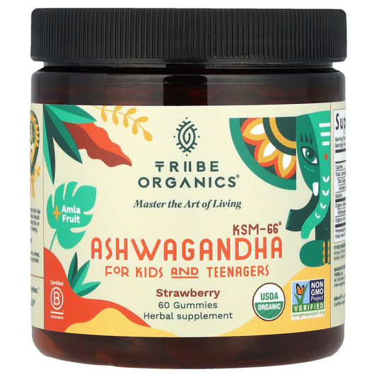 Tribe Organics, Ashwagandha KSM-66®, For Kids and Teenagers, Strawberry, 60 Gummies