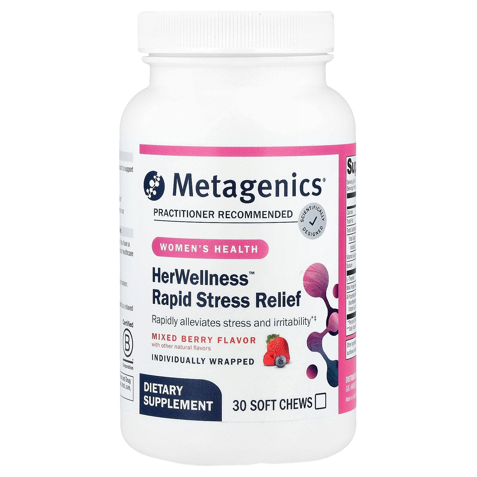 Metagenics, HerWellness™ Rapid Stress Relief, Mixed Berry, 30 Soft Chews