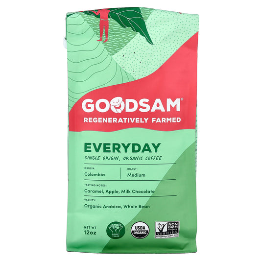 GoodSam, Single Origin Organic Coffee, Everyday, Whole Bean, Medium Roast, 12 oz