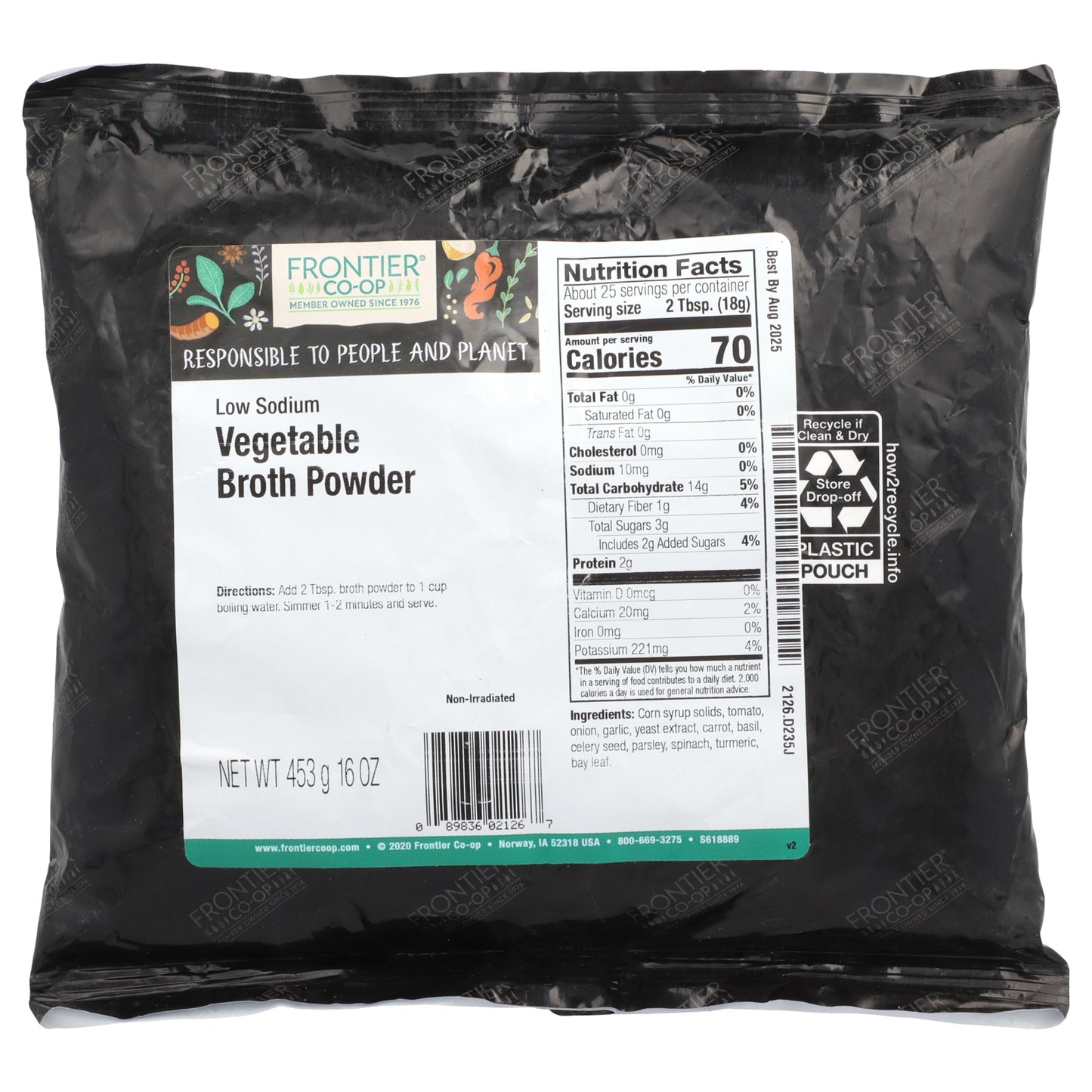 Frontier Co-op, Vegetable Broth Powder, Low Sodium , 16 oz (453 g)