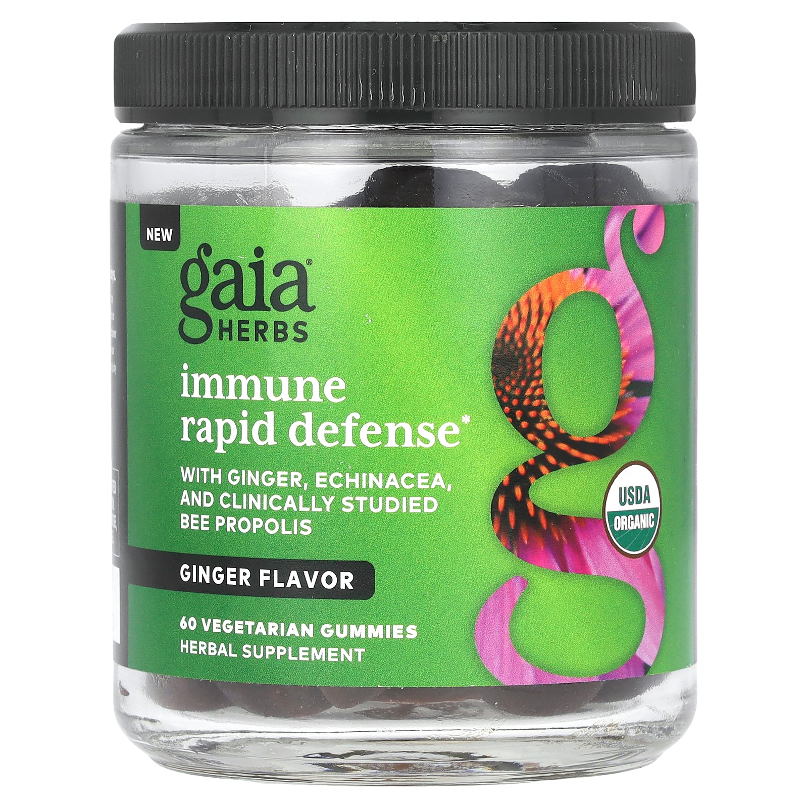 Gaia Herbs, Immune Rapid Defense, Ginger, 60 Vegetarian Gummies