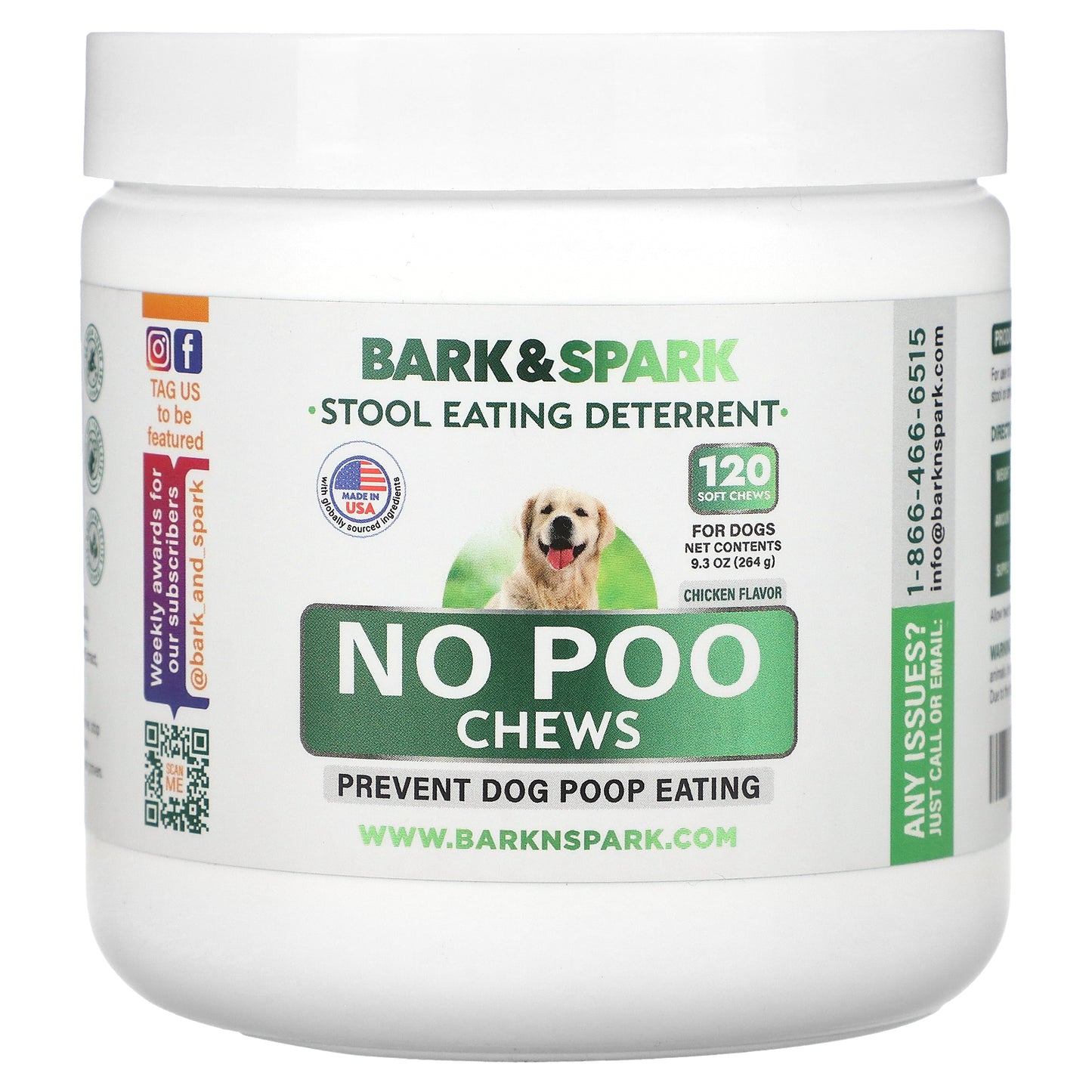 Bark&Spark, No Poo Chews, For Dogs, Chicken , 120 Soft Chews, 9.3 oz (264 g)