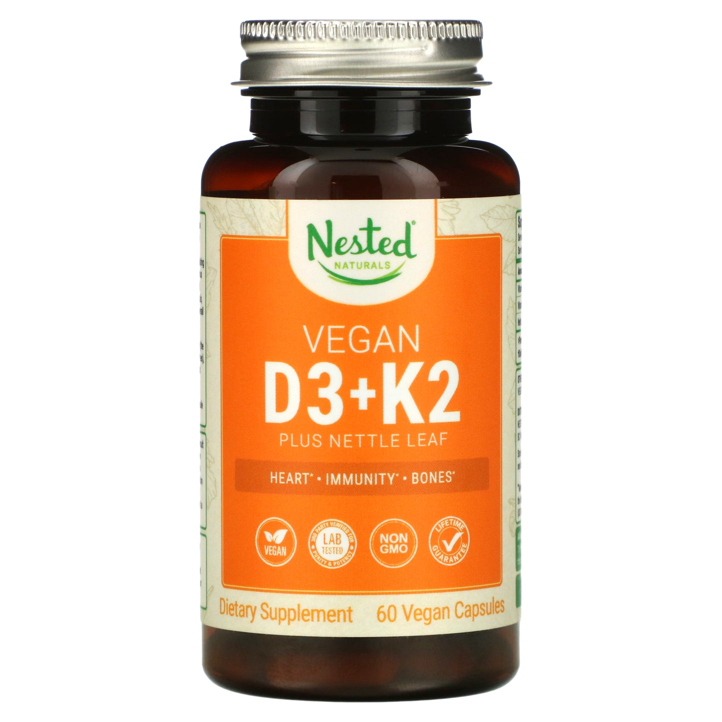 Nested Naturals, Vegan D3 + K2 plus Nettle Leaf, 60 Vegan Capsules