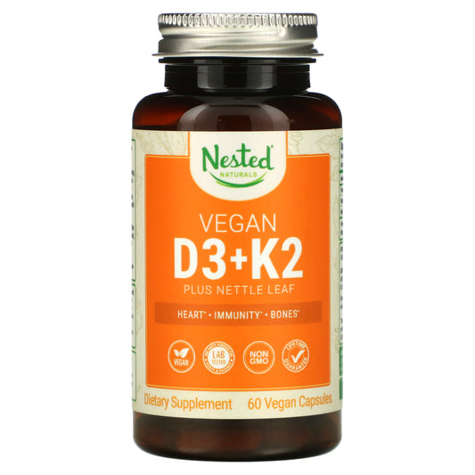 Nested Naturals, Vegan D3 + K2 plus Nettle Leaf, 60 Vegan Capsules