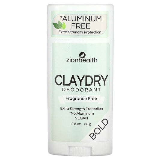Zion Health, Bold, ClayDry Deodorant, Fragrance Free, 2.8 oz (80 g)