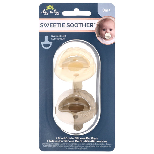 itzy ritzy, Sweetie Soother™, Food Grade Silicone Pacifiers, 0+ Months, Cream Taupe Braid, 2 Pacifiers