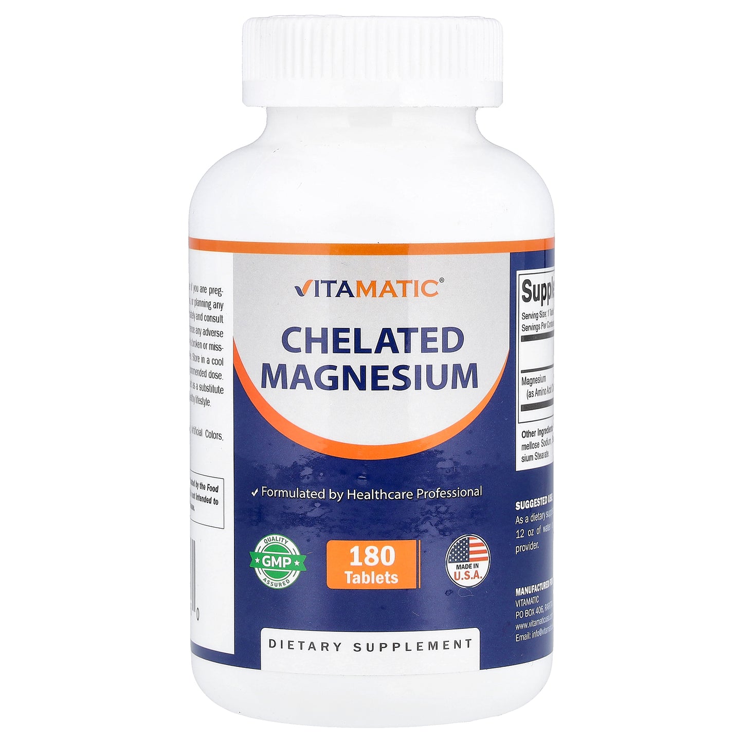 Vitamatic, Chelated Magnesium, 180 Tablets (300 mg per Tablet)