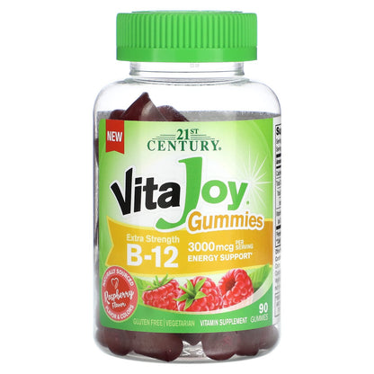 21st Century, VitaJoy Gummies, B-12, Extra Strength, Raspberry, 3,000 mcg, 90 Gummies (1500 mcg per Gummy)