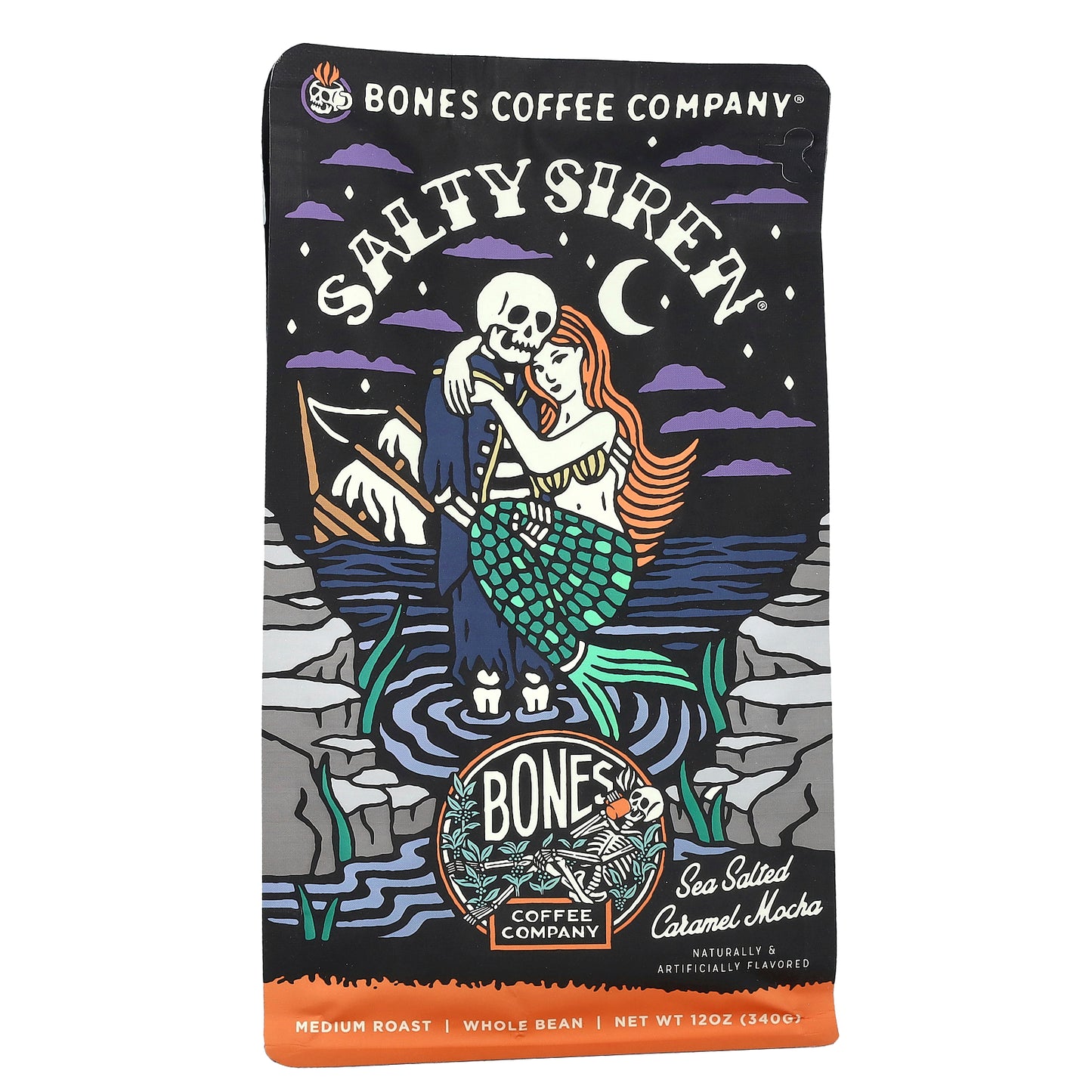 Bones Coffee Company, Salty Siren, Sea Salted Caramel Mocha, Whole Bean, Medium Roast , 12 oz (340 g)