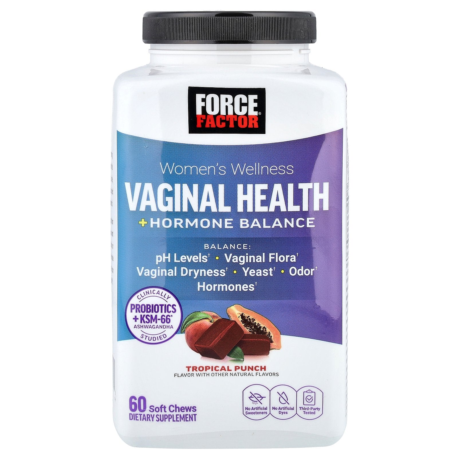 Force Factor, Women's Wellness, Vaginal Health + Hormone Balance, Tropical Punch, 60 Soft Chews