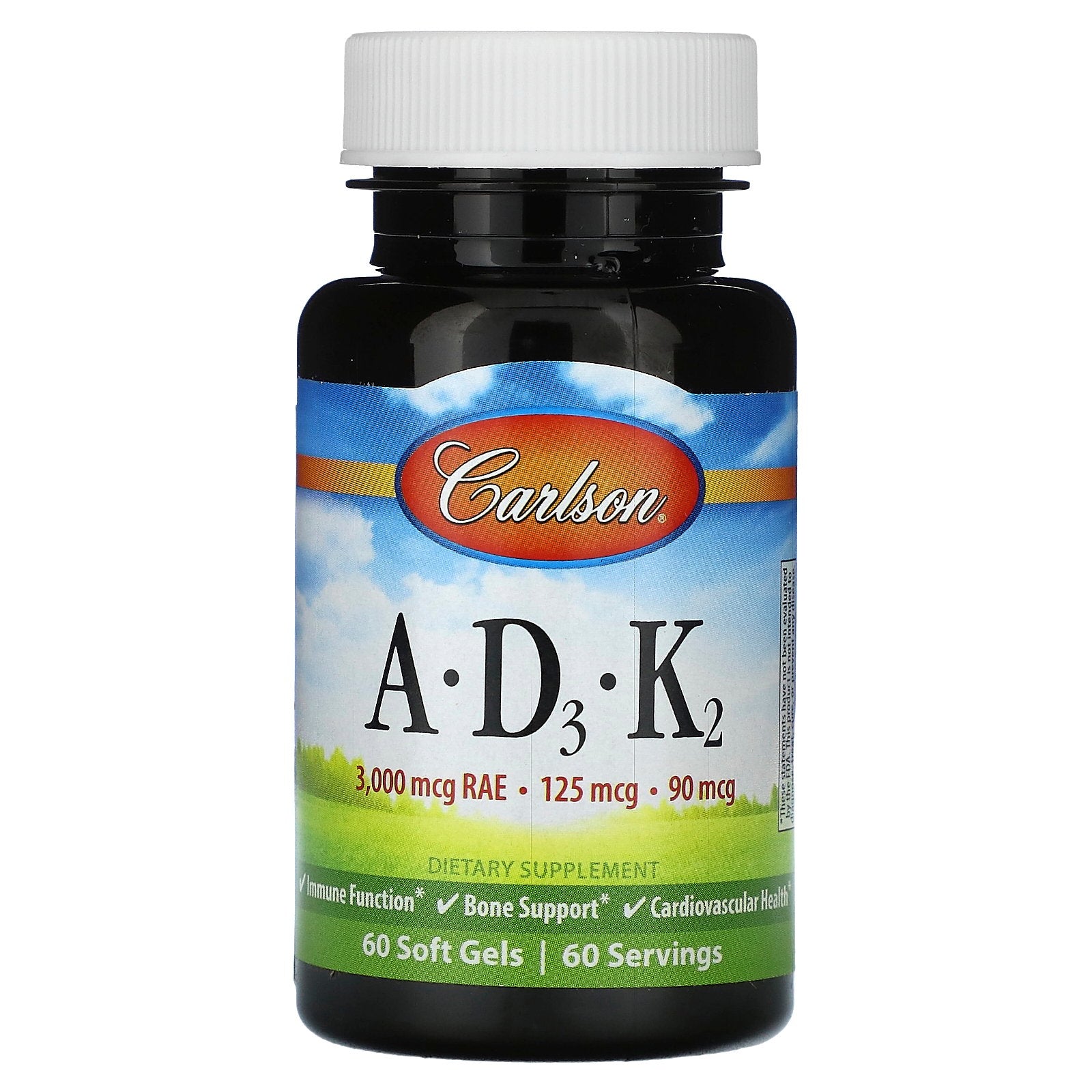 Carlson, Vitamins A - D3 - K2, 60 Soft Gels