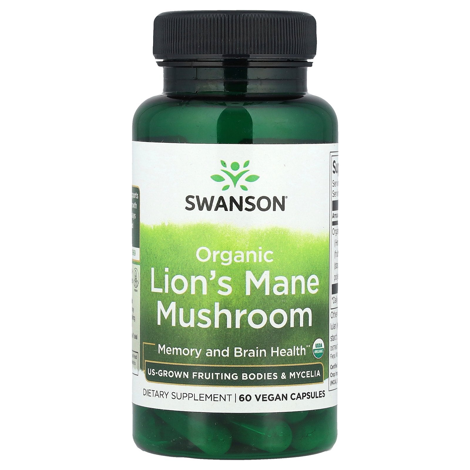 Swanson, Organic Lion's Mane Mushroom, 60 Vegan Capsules (500 mg per Capsule)