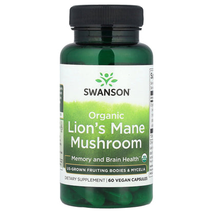Swanson, Organic Lion's Mane Mushroom, 60 Vegan Capsules (500 mg per Capsule)