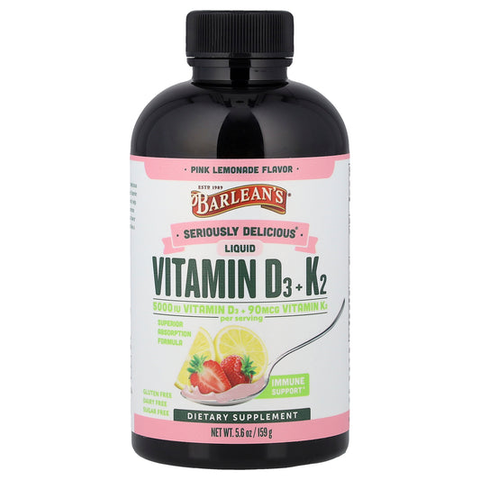 Barlean's, Seriously Delicious®, Liquid Vitamin D3 + K2, Pink Lemonade, 5.6 oz (159 g)