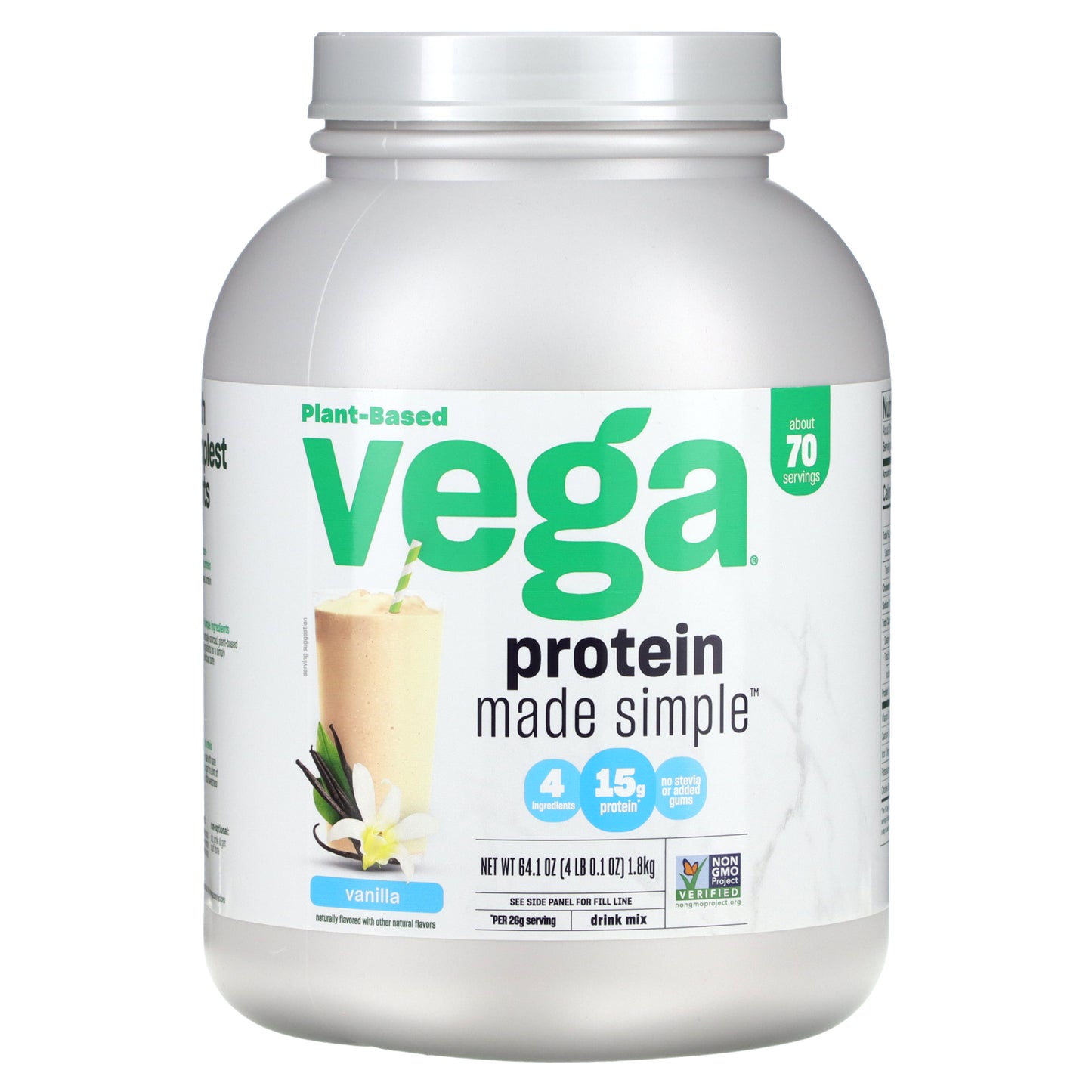 Vega, Plant-Based Protein Made Simple, Vanilla, 4 lbs (0.1 oz)