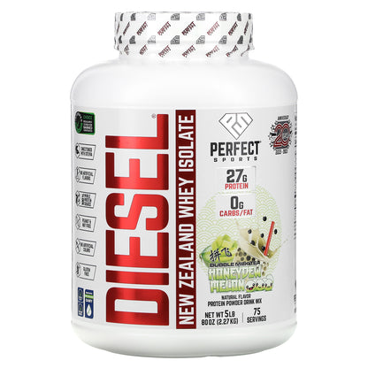 PERFECT Sports, Diesel, New Zealand Whey Isolate, Bubble Milk Tea, Honeydew Melon, 5 lbs (2.27 kg)