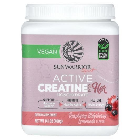 Sunwarrior, Sport, Active Creatine For Her, Raspberry Elderberry Lemonade, 14.1 oz (400 g)