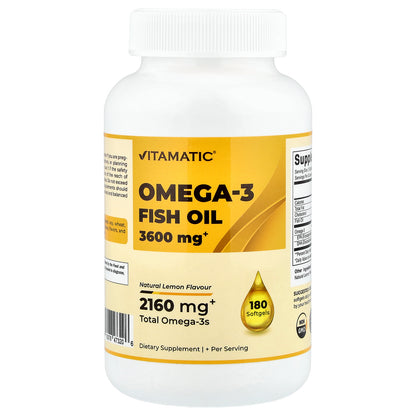 Vitamatic, Omega-3 Fish Oil, Natural Lemon, 180 Softgels